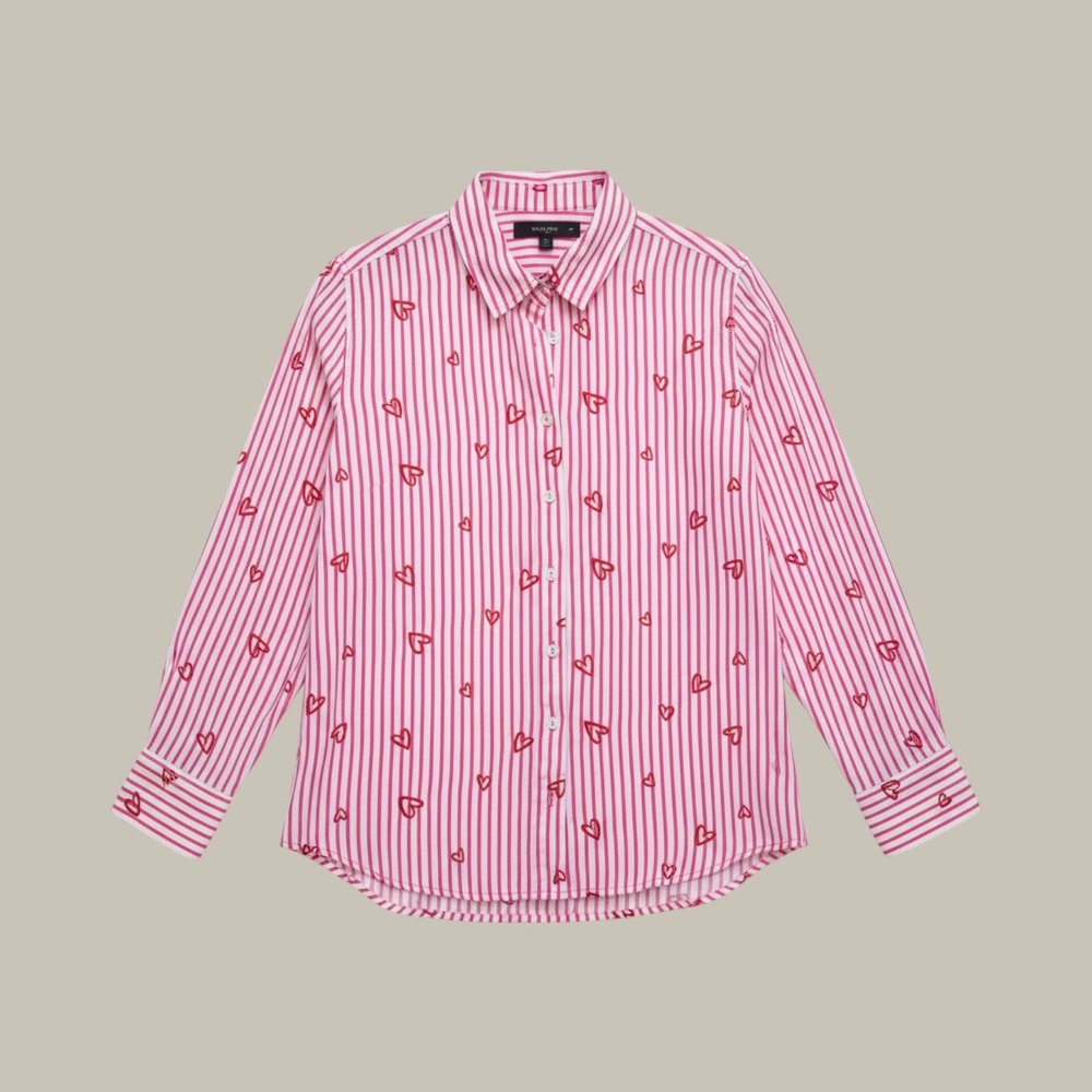 Jane + Delancey Pink White Striped Heart Embroidered Button Down Shirt Large